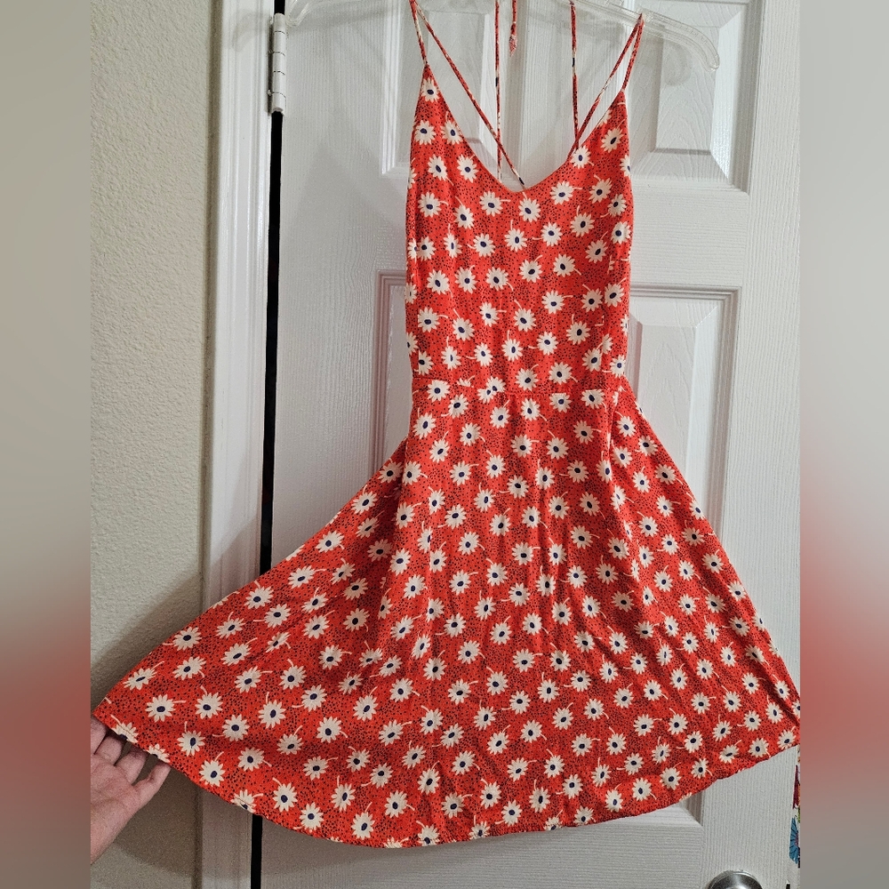 Orange Floral Low Back Strappy Mini Dress